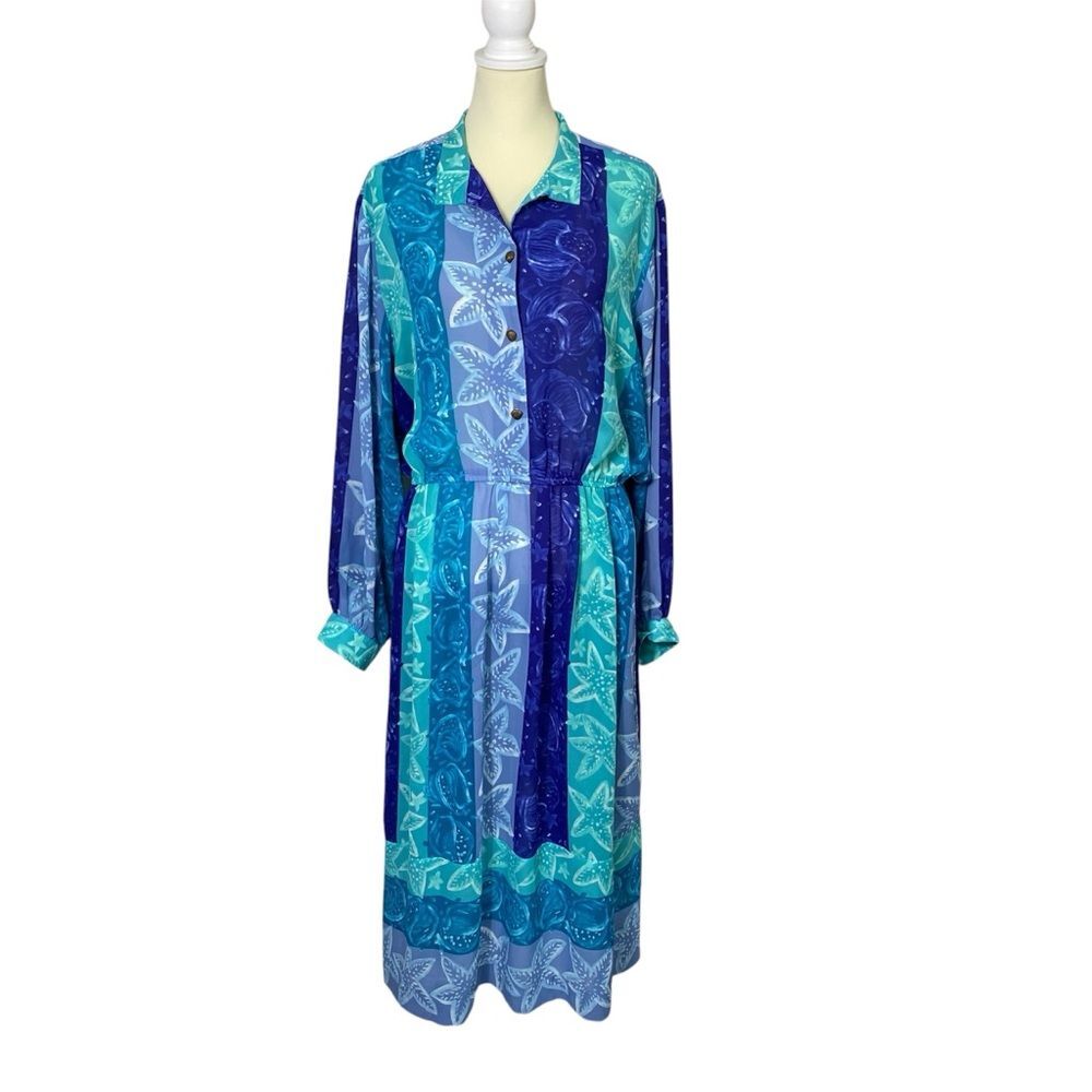 Vintage Petrina Sheer Seashell Button Front Maxi Dress Coverup Women's Size 18